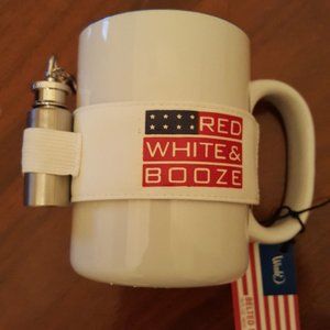 Red White & Booze Coffee Mug & Flask by Wink 16oz Mug 1oz Flask  4.5 x 3.75